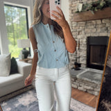 Maddie Sleeveless Button Down Bow Tie Detail Top