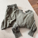 Olive French Terry Short & Long Sleeve Top Set