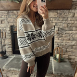 Simple Times Brown Multi Collared Zip Up Knit Sweater