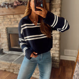 Navy Soft Stripe Collar Sweater