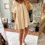 Taupe Striped Puff Sleeve Romper
