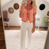 Orange Stripes Tie Front Top