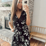 Angela Black Floral Ruffle Mini