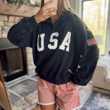 USA Contrast Half Zip Oversized Sweatshirt