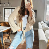Ally Taupe Open Knit Tie Cardi