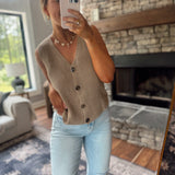 Mocha Anastasia Button Up Sweater Vest