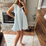 Blue Striped Oxford Collar Mini Dress