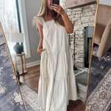 Cream Striped Tiered Midi Dress