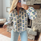 Ecru & Periwinkle Floral Sherpa Jacket