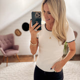 Sage Contrast Edge Knit Tee IN STORE