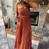 Rust Salterra Tube Top and Maxi Skirt Set