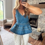 Drift Blue Denim Peplum Tank Top