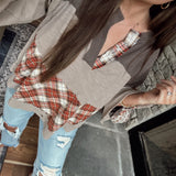 Nellie Charcoal Plaid Patch Color Block Long Sleeve