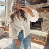 White Puff Sleeve Button Down Shirt