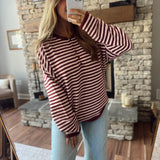 Burgundy Striped Harlowe Sweater