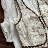 Rustic Floral Brown/Cream Padded Vest with Ties