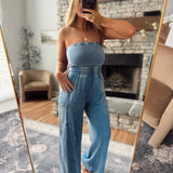 Navy Livia Strapless Jumpsuit