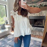 Sweet & Pure Off White 3D Flower Peplum Tank