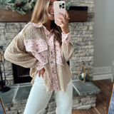 POL Pink Latte Multi Lace& Denim Mix Floral Button Down