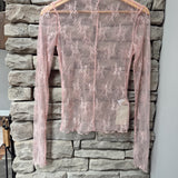 Lina Blush Sheer Floral Lace Long Sleeve
