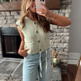 Light Green Pocket Pal Button Down Sweater Vest