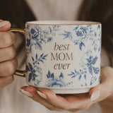 Blue & Gold Best Mom Ever Floral Mug