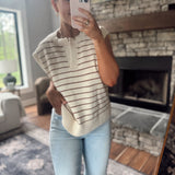 Cream/Rust Striped Notch Sweater Vest