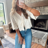 Ivory Bloom Embroidered Tie Front Blouse