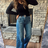 Risen Dark HR Curved Seam Detail Wide Leg Jeans