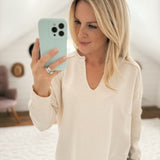 Grateful Cream Exposed Seam Split Neck Knit Sweater