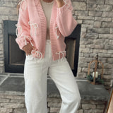 Ribbons & Pearls Pink Chunky Knit Cardi