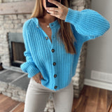 Blue Brushed Button Up Cardigan