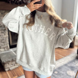 Gray Mother Embroidered Mock Neck Sweatshirt