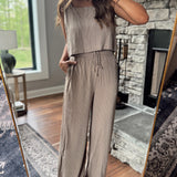 My Time Fawn White Linen Square Neck Tank