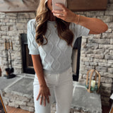 Satin Blue Layne Textured Puff Lightweight Knit Sweater Top