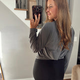 Flowy Movement Dark Grey Scuba Twist Back Long Sleeve