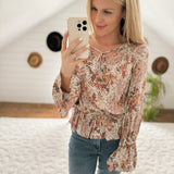 Seasonal Fave Almond Coral Floral Top
