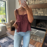 Wrenlee Merlot Ruffle Tiered Cami Top