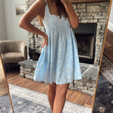 Charleston Blue Smocked Embroidered Square Neck Tank Mini