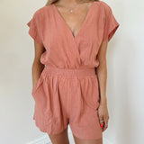 Oaklynn Dark Peach Tie-Back Romper