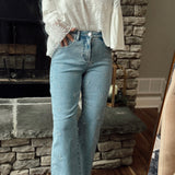 Risen Light HR Cropped Wide Leg Embroidered Denim