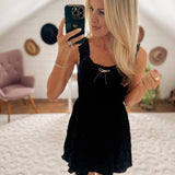 Black Clipdot Smocked Sleeveless Mini IN STORE