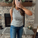 Sally Sue Black/White Textured Striped Tank Top