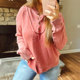 Dusty Roads Rose Mineral-Washed Button Up Knit Sweater