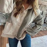 Beige Paisley Contrast Colorblock Quilted Jacket