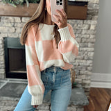 Strawberry Milk Checkered Print Boat Neck Sweater