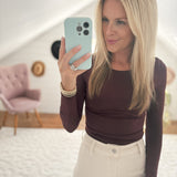 Keep It Basic Maroon Round Neck Fitted Long Sleeve