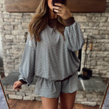 Blue/Brown Striped Contrast Sweatshirt Top