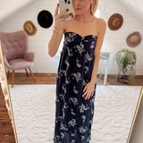 Dark Blue Moonlit Petals Maxi Dress