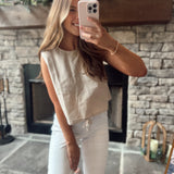 Anika Taupe Linen Bubble Hem Tank Top